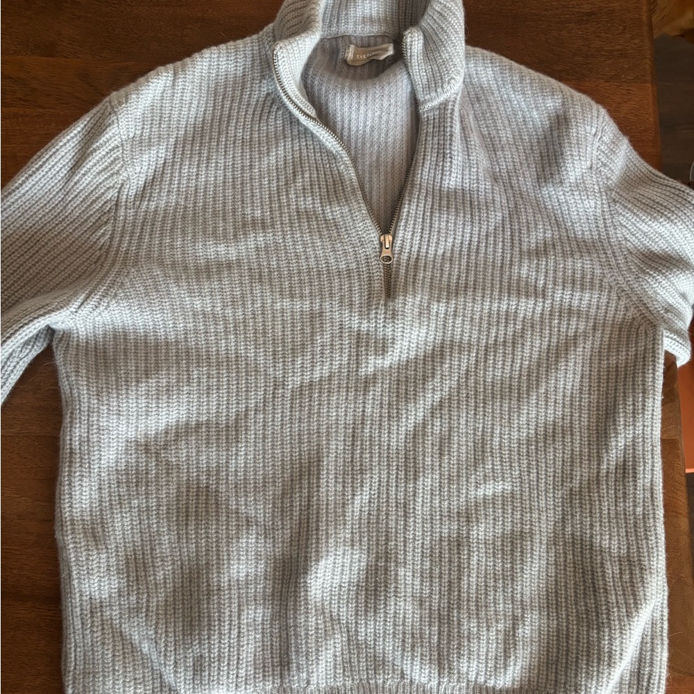 Everlane Gray Zip Up Sweater with Ribbed Knit light blue